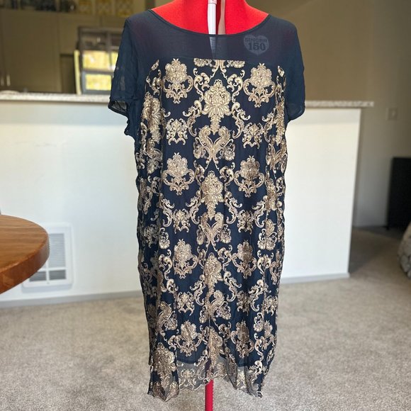 Anderson navy/golden viscose dress - Picture 1 of 8